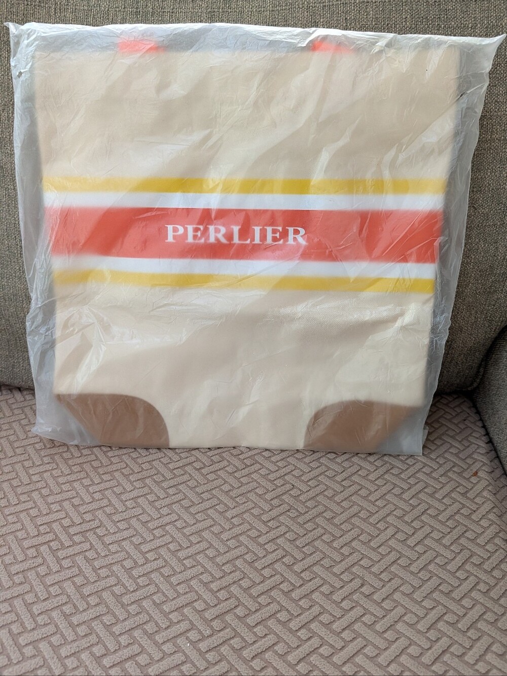 Perlier Canvas Tote with Stripe Logo NIP - Picture 2 of 3